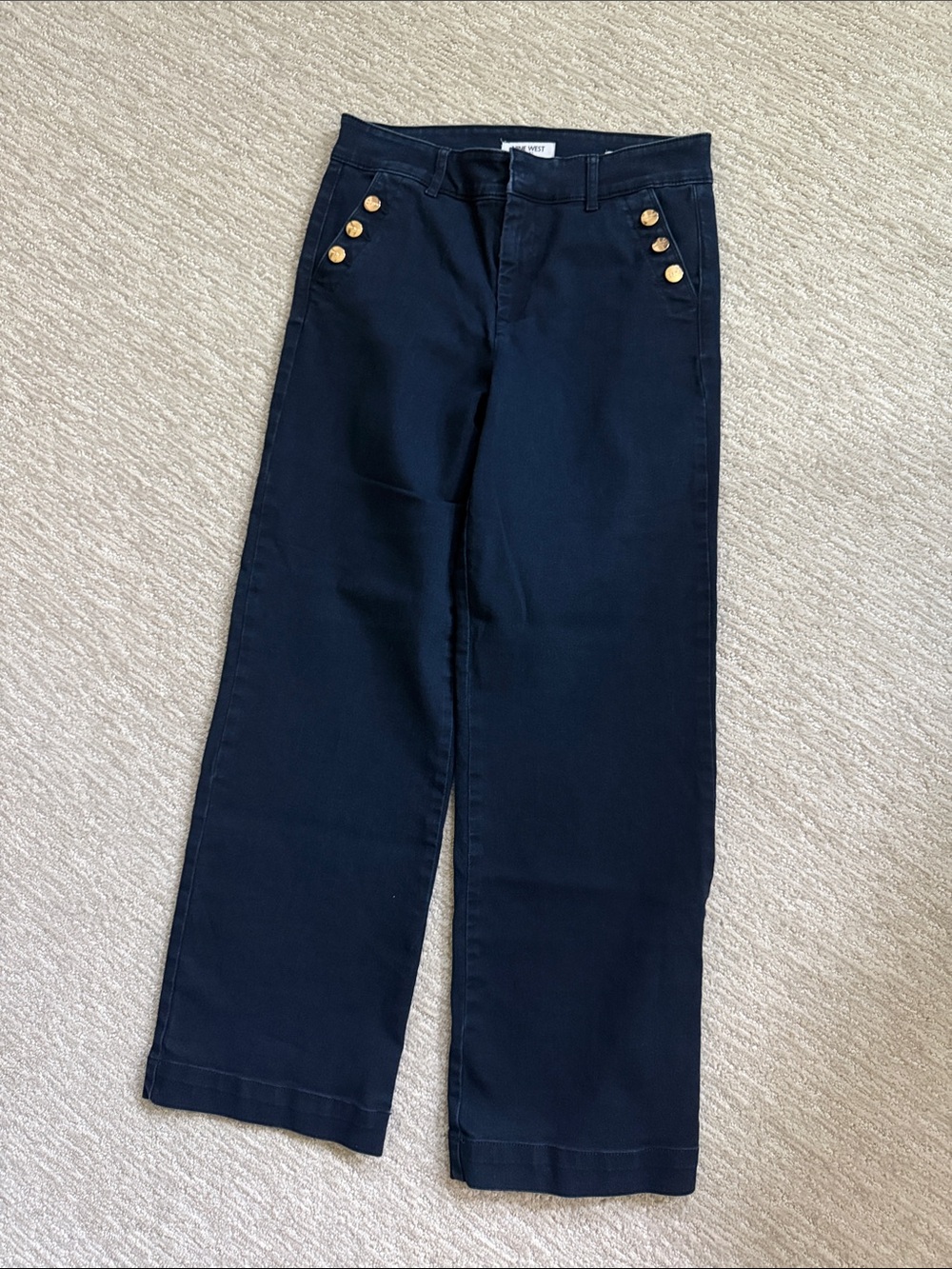 Nine West Navy Wide-Leg Jeans with Gold Buttons 8 29